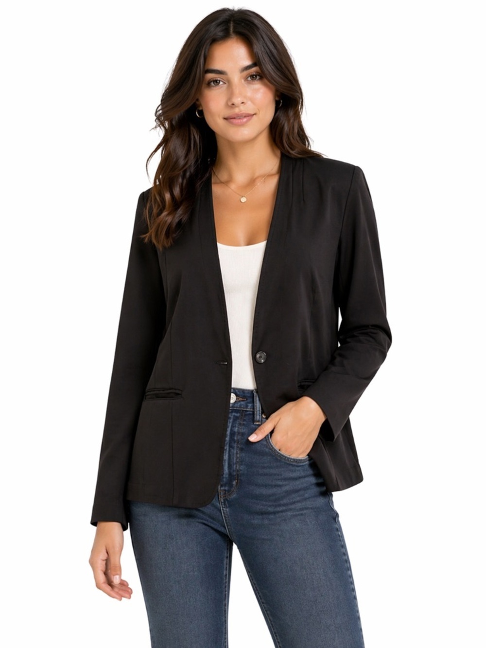 Halston Heritage Black Long Sleeve Pockets Blazer Sophisticated Suit Jacket 10